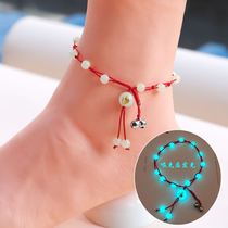 Anklet female summer red rope weaving exquisite advanced sense Jade beautiful couple pair of bells this year red rope