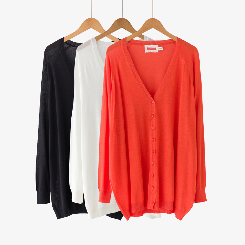 Plus Size 100kg Mid-Length Loose Knit Sweater Ice Silk Cardigan Outerwear for Women Thin Summer Style
