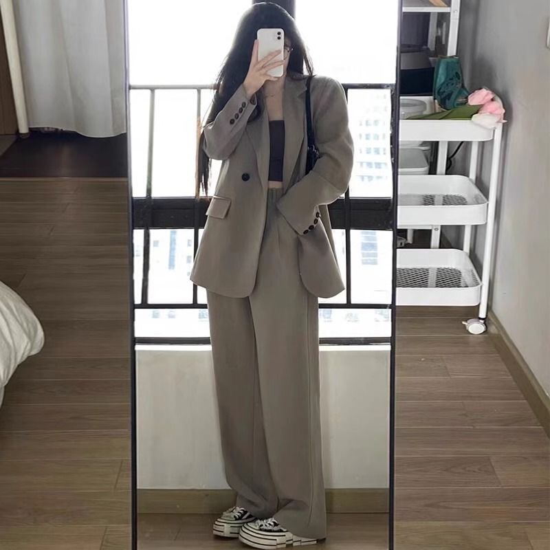 Plus Size 150kg Casual and Sophisticated Suit Set for Women, Autumn and Winter, Loose Fit, Slimming Effect, Two-Piece Trendy Suit