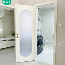 Fan-style arched indoor wooden door solid wood composite arched toilet door long iridescent glass room Bedroom mute door