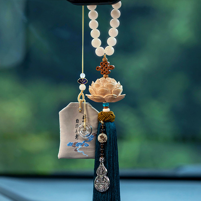 Putuo Mountain High-End Peach Wood Peace Buddha Car Pendant for Men and Women, Car Rearview Mirror Hanging Ornament