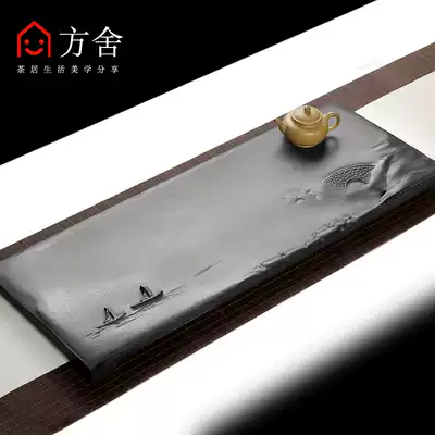 Whole piece of Wujin stone tea tray large household Japanese and Japanese simple tea sea office retro tea table Kung Fu tea set