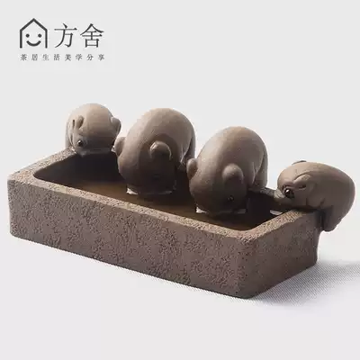Fangshe piglets drink water, clothing, food and clothing, creative handmade Yixing Duan mud, four pigs, tea play, tea set, tea pet decoration