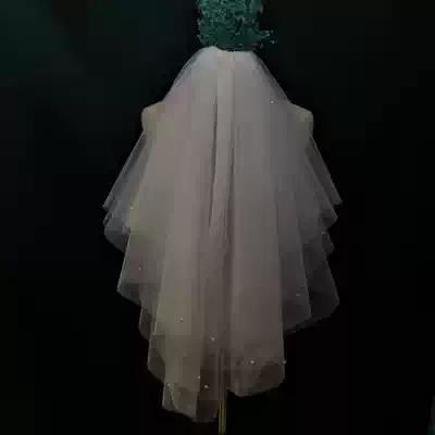 Original beautiful new handmade beaded bridal simple wedding dress veil short multi-layer soft yarn tremolo