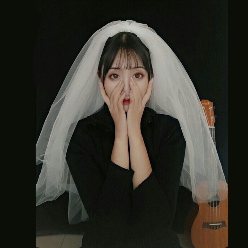 New wedding veil short female bride simple veil headdress super fairy net red photo props Sen department shake sound