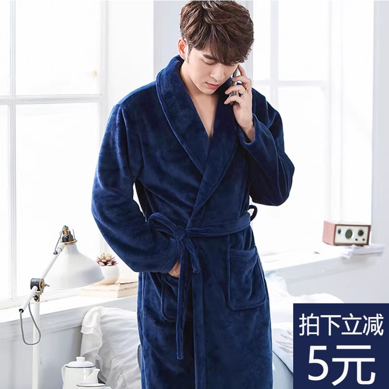 Winter Extra-Long Thickened Flannel Couple Pajamas Men's Large Size Bathrobe Coral Fleece Bathrobe Women's Spring and Autumn Winter Extra-Long Thickened Flannel Couple Pajamas Men's Large Size Bathrobe Coral Fleece Bathrobe Women's Spring and Autumn