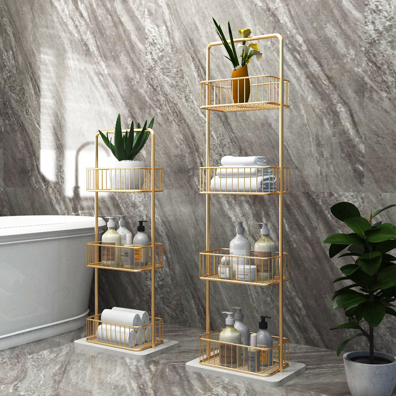 Light luxury marble bathroom shelves Floor-to-ceiling toilet storage rack Multi-level storage rack Nordic toilet bath towel rack