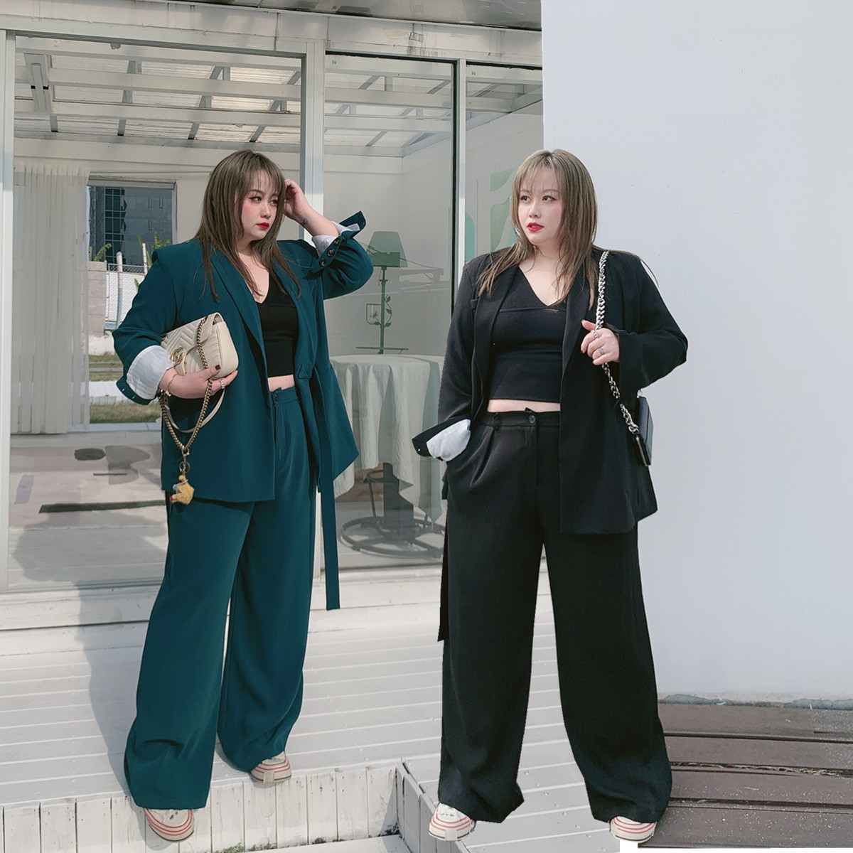 Plus size women's trousers 2022 new trendy suit looks thin and covers the meat two-piece suit wide-leg pants fat mm trendy