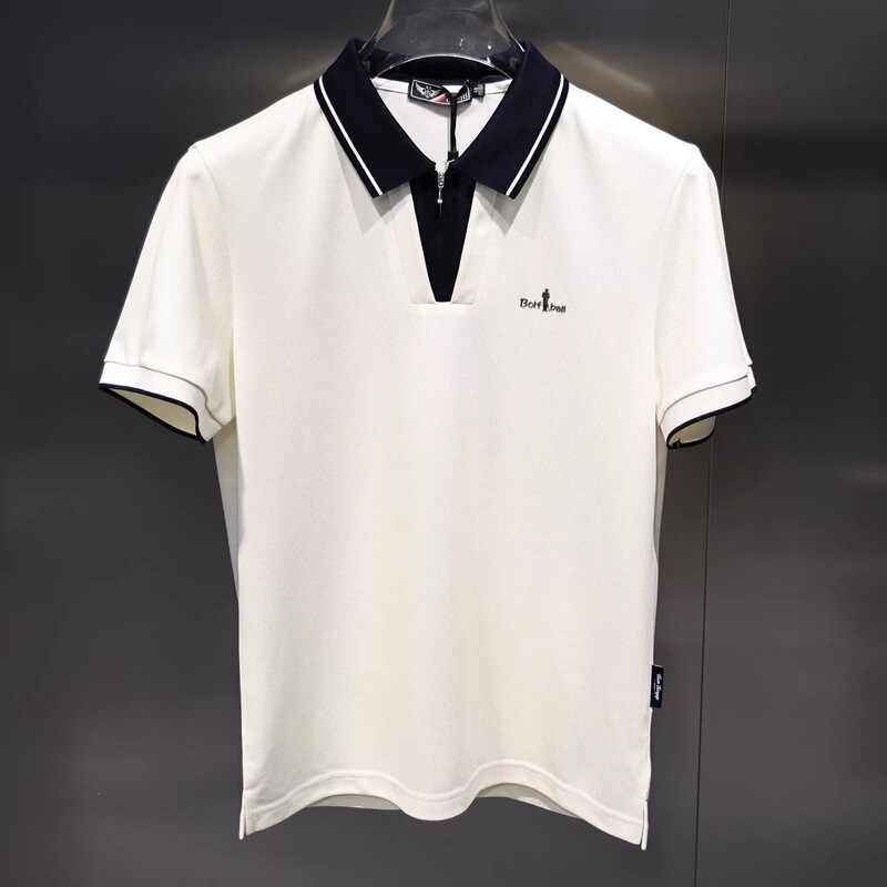 2026 Summer European-Style Light Business Old Money Style Polo Shirt with Decorative Collar, Pique Cotton, Half-Zip, Turn-Down Collar, Short Sleeve for Men