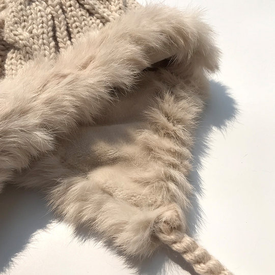 Winter Hat for Women, Warm Knitted Wool Hat, Ear-Protecting Thick Rabbit Fur Windproof Snow Hat, Sweet Forest Style Hat