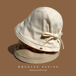 Fisherman Hat for Women, Sun Protection, Round Top, Face-Slimming, Korean Style, Versatile, Adjustable, Bowknot Bucket Hat