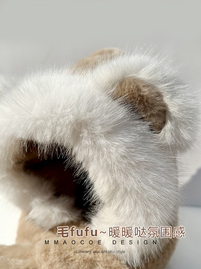 Women's Winter Scarf and Hat Set, Plush Warm Japanese-Style Cute Ear Protection Two-Piece Set, Earflap Beanie Trendy