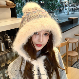 Winter Thickened Plush Knitted Hat for Women, Cute and Suitable for Small Square and Round Faces, Warm and Ear-Protecting for Northeast Cold Weather