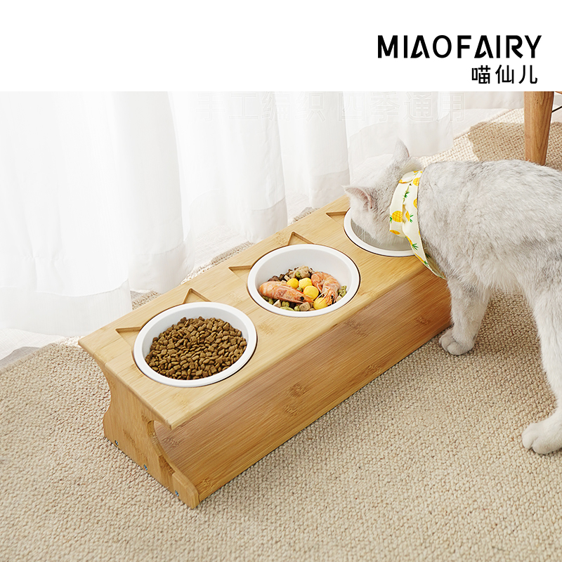 Pet Table Slant Protection Cervical Spine Ceramic Cat Bowl Cat Food Basin Dog Rice Bowl Cat Food Double Bowl pooch Bowl Supplies