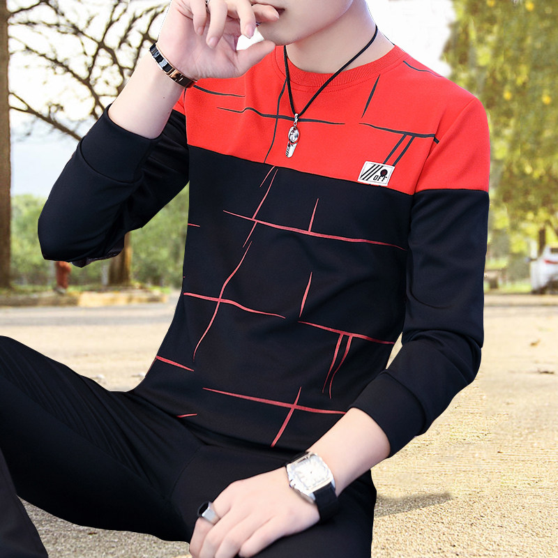 Men's spring and autumn long-sleeved T-shirt Youth student Korean slim summer short-sleeved round neck inner jacket trend top