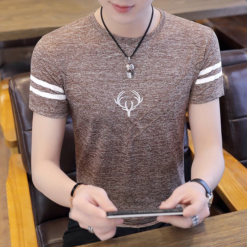 Short sleeve T-shirt male trend Korean version swarm with undershirt Summer ice silk T-shirt round collar cover for young students