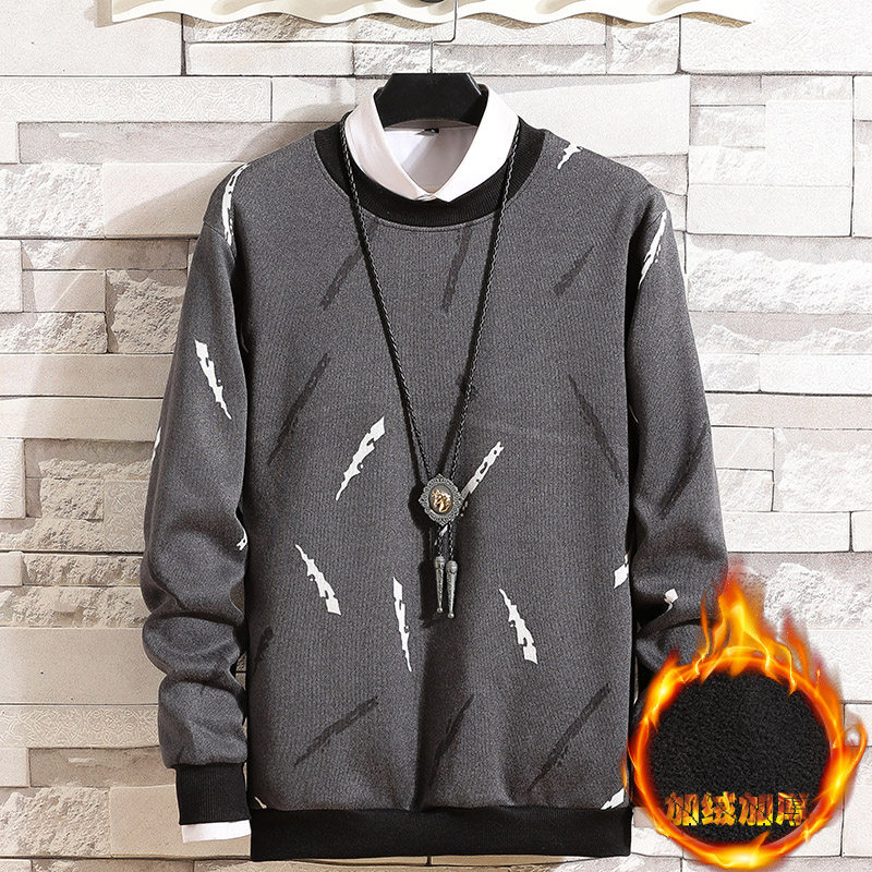 The youth young sweater male teenager Korean edition slim body trend winter plus velvet warm knit bottom top student tide