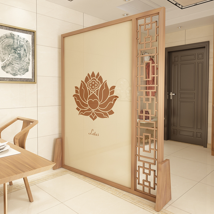 Custom mobile solid wood new Chinese living room compartment screen seat screen fashion porch office hotel lotus