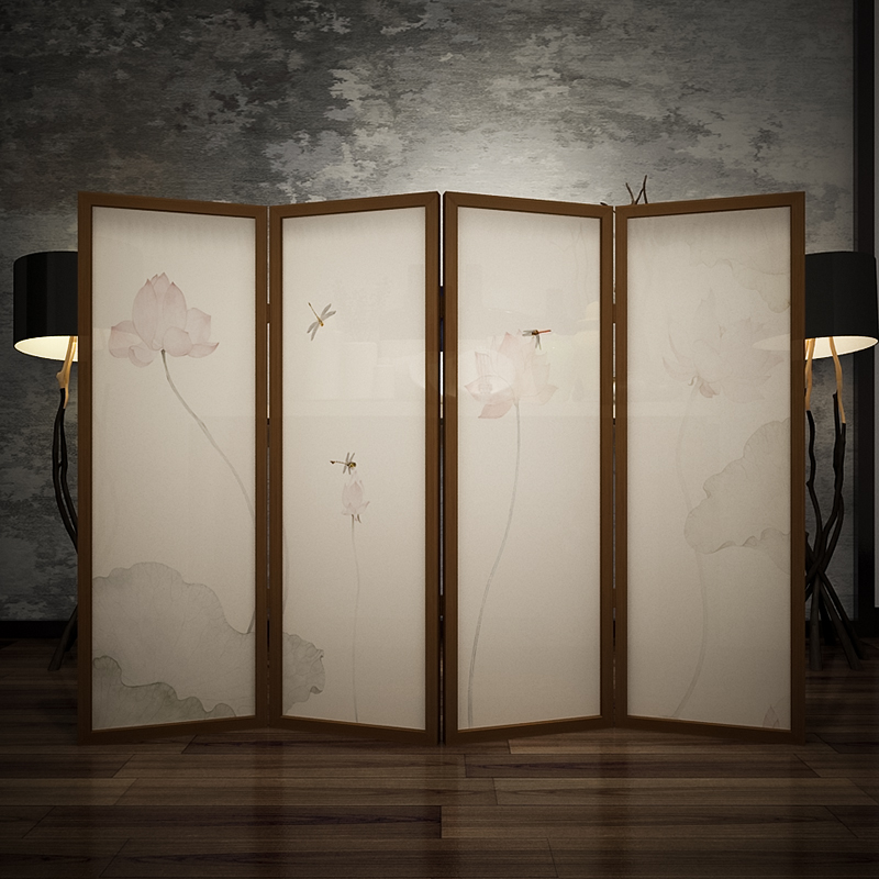 Solid wood new Chinese style folding mobile screen partition folding screen living room porch office bedroom club Zen lotus