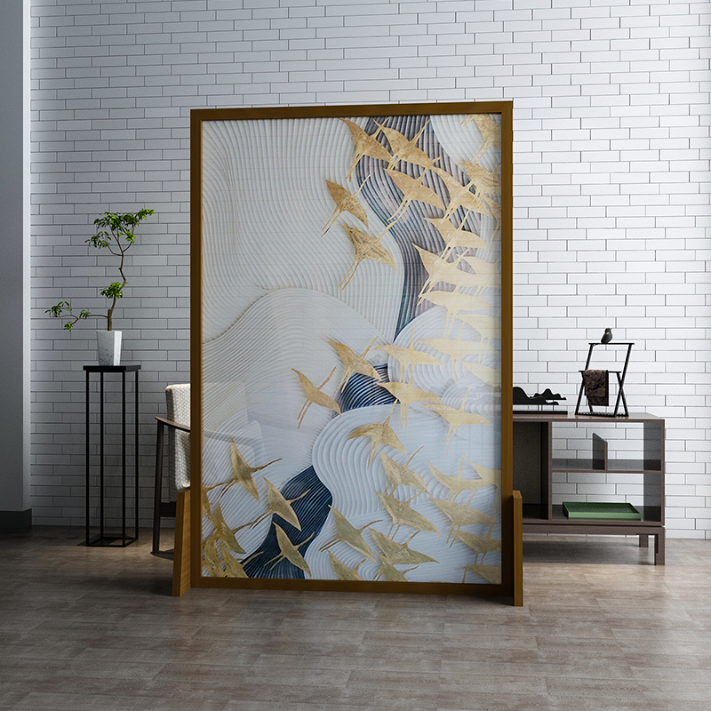 Solid wood new Chinese style modern light luxury mobile screen partition decoration small apartment porch living room semi-transparent seat screen Honghu