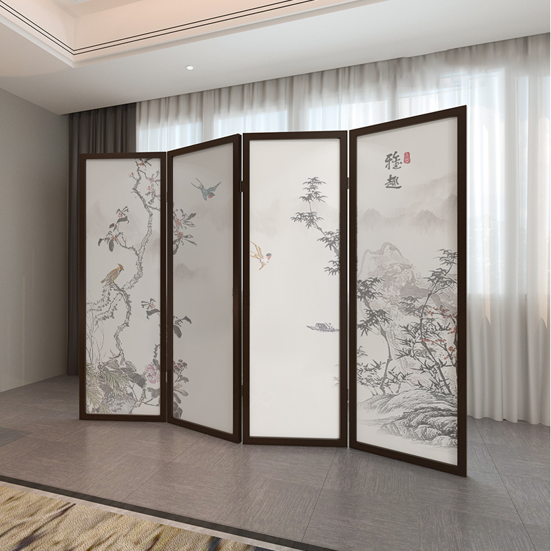 New Chinese-style landscape screen partition living room hotel simple modern custom solid wood folding mobile folding screen