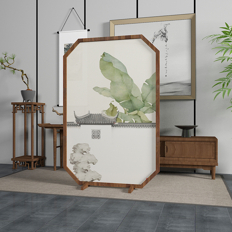 New Chinese Zen solid wood screen partition decoration living room porch dining room semi-transparent yarn home mobile seat screen banana