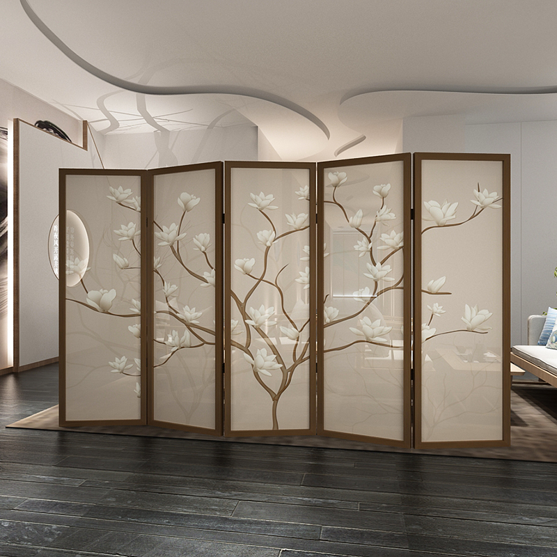 New Chinese fashion solid wood folding mobile screen partition folding screen living room entrance office bedroom Club Magnolia