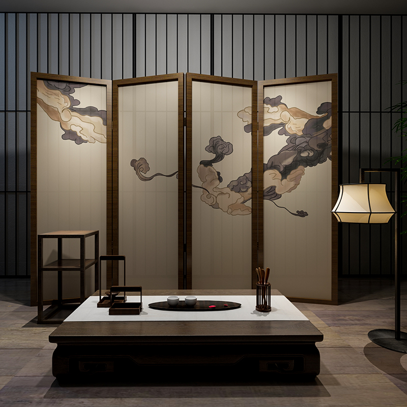 New Chinese screen partition living room folding mobile solid wood folding screen hotels Xuanqiao Xiangyun office Zen Xiangyun
