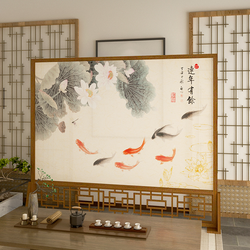 New Chinese solid wood decorative screen partition wall living room Xuanguan bedroom office mobile flower lattice small family type seat screen