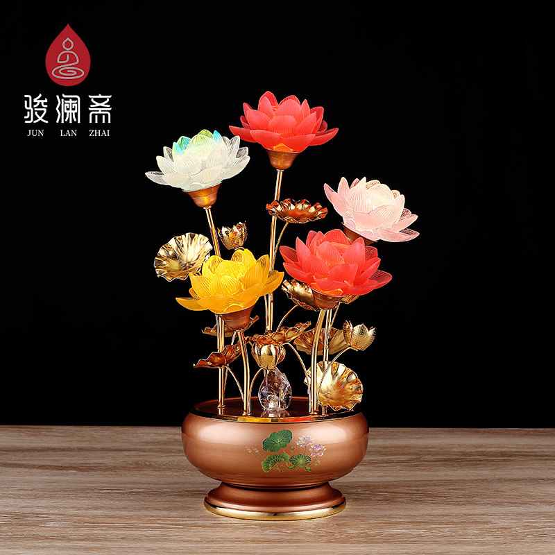 Seven colorful water glazed bonsai lotus lantern indoor home Buddha's house for Buddha Changming lamp Buddha Former dedicated to Buddha Supplies