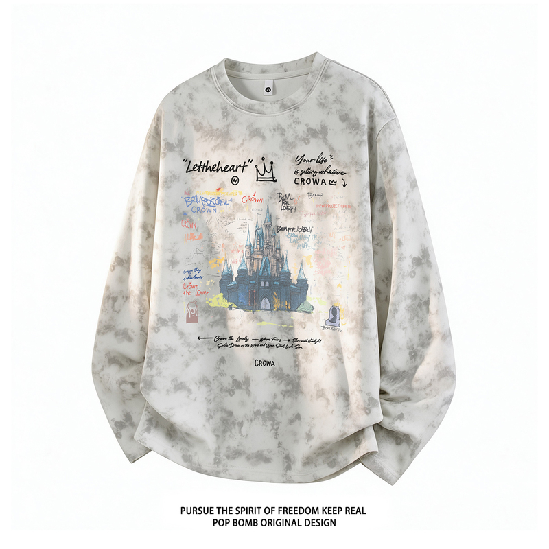 Pop Bomb Long-Sleeve T-Shirt for Men, Autumn 2026 New Style, Trendy Tie-Dye Heavyweight Crew Neck Loose Base Shirt Pop Bomb Long-Sleeve T-Shirt for Men, Autumn 2026 New Style, Trendy Tie-Dye Heavyweight Crew Neck Loose Base Shirt