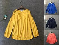 Original dan good stock super soft sweet meme flow Su ensemble led shoulder hollowed-out hook flower loose pure cotton long sleeve T-shirt female t