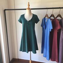 Special price clearance warehouse original single art Fan Xia cut hair side snowflake washed V collar loose display slim short sleeve dress skirt