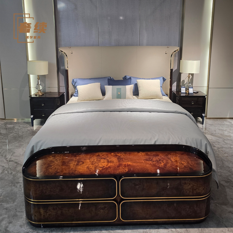 Italian-Style Light Luxury Leather Bed, Modern Minimalist Villa, Large Flat Floor, Designer Widescreen Bed, 1.8m Master Bedroom Double Bed