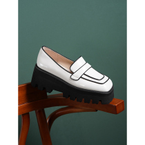 Cowhide square toe thick-soled single shoes color matching loafers 2022 spring and autumn new leather thick high-heel casual slip-on womens shoes