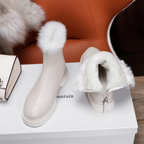 Leather snow boots womens sheepskin wool one-piece white short boots mid-tube boots 2021 winter new small size large size boots