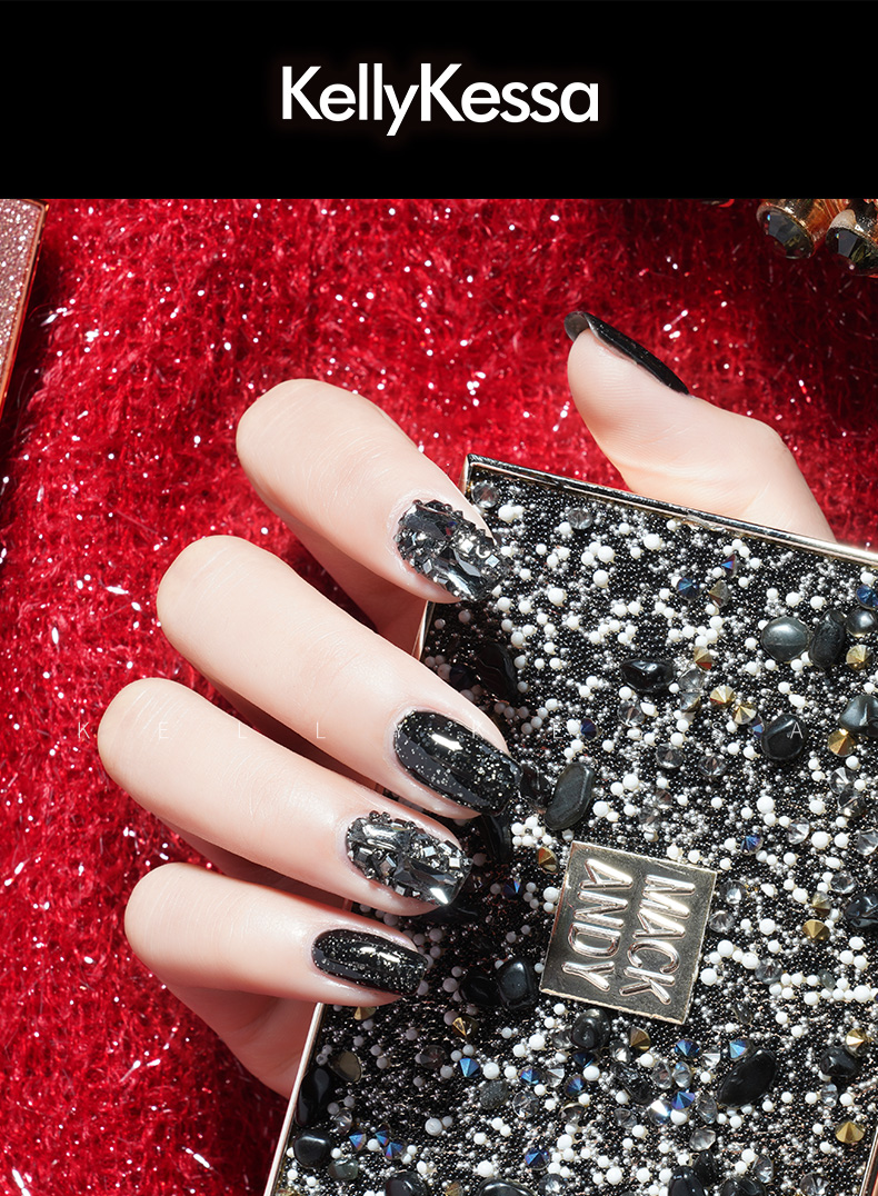 KellyKessa / Kelly Kaiser 2019 Nail Ba Lan Keo Nail New York Storm Khoáng sản quặng trang sức Kim cương đen - Sơn móng tay / Móng tay và móng chân mẫu sơn gel