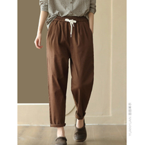 Garden Garden Beauty Dressing New Retro Twill Twill Cotton Casual Pants Woman Waist Interlining With Slim Kharen Pants Long Pants Autumn