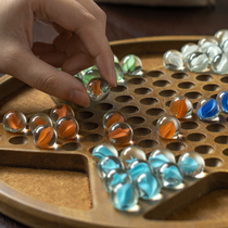 Solid wood checkers high-end glass ball checkers childrens educational marbles adult version of old-fashioned marbles
