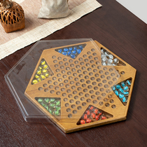 Solid Wood High-end Checkers Glass Ball Jumping Checkers Children Puzzle Special Billiard Adult Edition Old Big Mark Marbles Wave