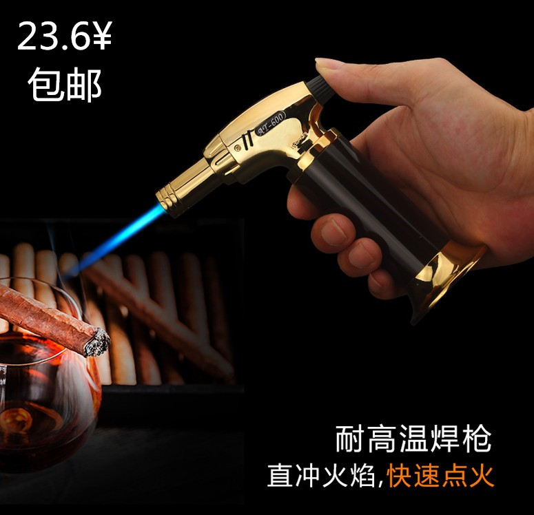 Windproof Lighter Cigar Ignitor Moxibustion Spray Gun Inflatable High Temperature Welding Gun Straight Punch Lighter Point Fragrant Barbecue Baking