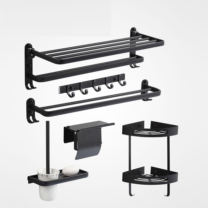 Towels rack Nordic black space aluminum towel rack toilet bathroom hardware hanging suit