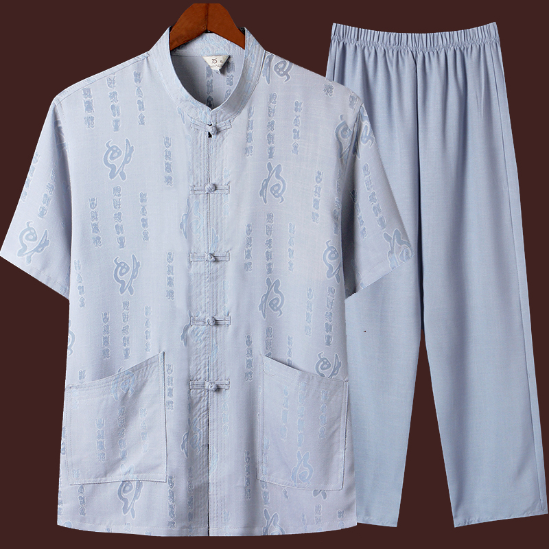 Chinese style linen Tang suit men's short-sleeved middle-aged and elderly dad's summer suit Chinese retro old man's grandpa clothes