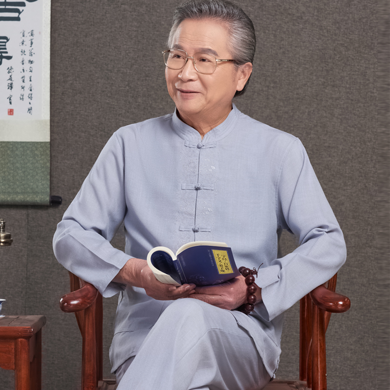 Middle-aged long-sleeved suit male grandpa Tang suit spring and summer dad linen shirt old man clothes Chinese jacket