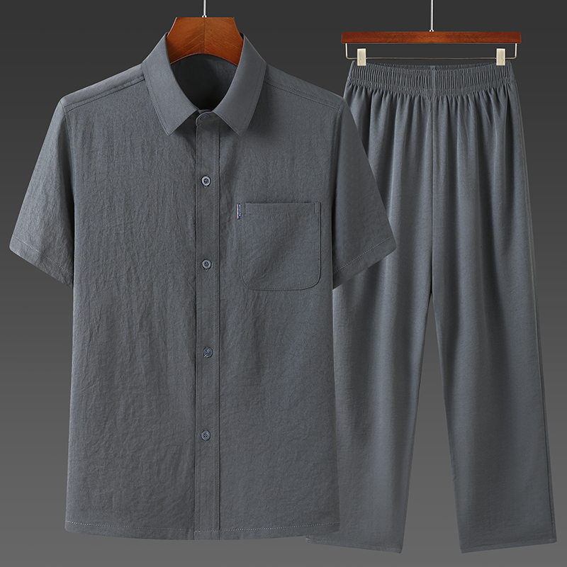 Dad Summer Clothing Short Sleeve Shirt Mid Aged Tang Dress Male Grandpa Summer Suit China Wind 60 Year Old 70 Elderly Clothes