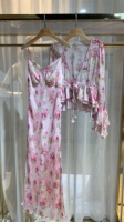 Buyer store discount French style beautiful chiffon pink floral suspender dress summer high-end suit