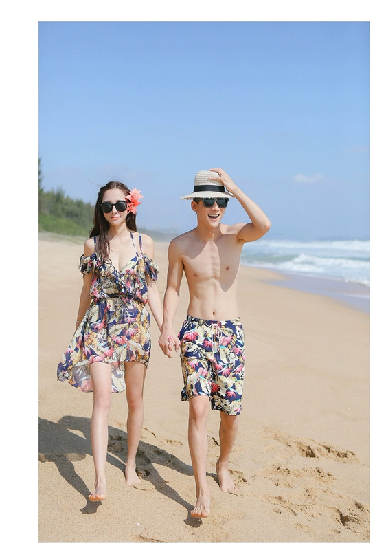 Cặp đôi đồ bơi bikini ba mảnh áo tắm nữ mảnh mai che bụng bảo thủ bên bờ biển - Vài đồ bơi 	đồ đôi đi biển màu xanh