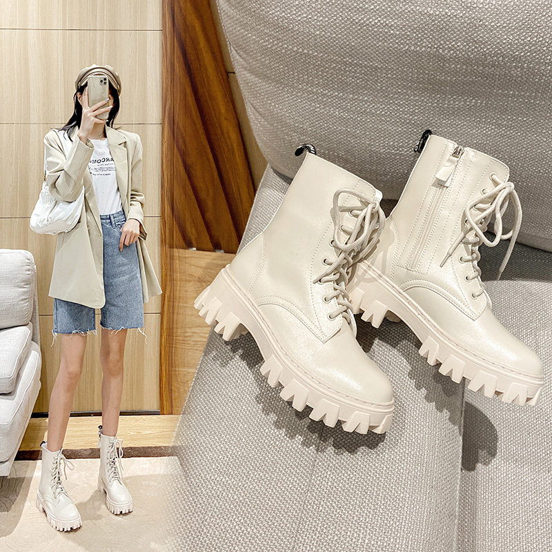 White Martins Women's Fall/Winter 2020 New Japanese JK Joker Eight Hole Thin Boots English Wind Small Short Boots