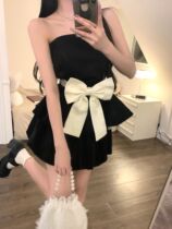 Light Milk Brownie ~ Hot girl Butterfly knot Breast Short blouse Blouse Sweet Spicy Pure Desire Cake Princess Dress Two Suits