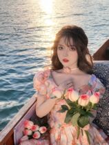 Law-style first love milk sweet and broken flowers fluffy dress woman Blister Sleeves Cashew Slim Tea Chic and Fugitive Princess Dresses Superfairy